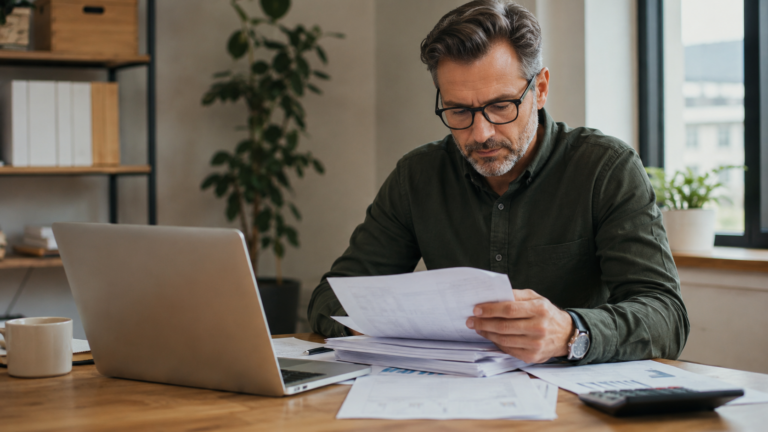 Business owner reviewing SBA loan paperwork with a lender